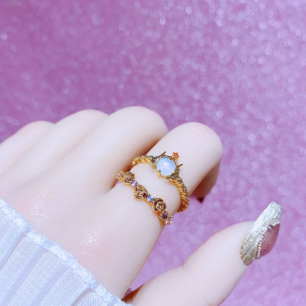 MIGGA Double Layer Rose Flower Queen Women Ring Gold Color Plated Cubic Zirconia Jewelry 251023