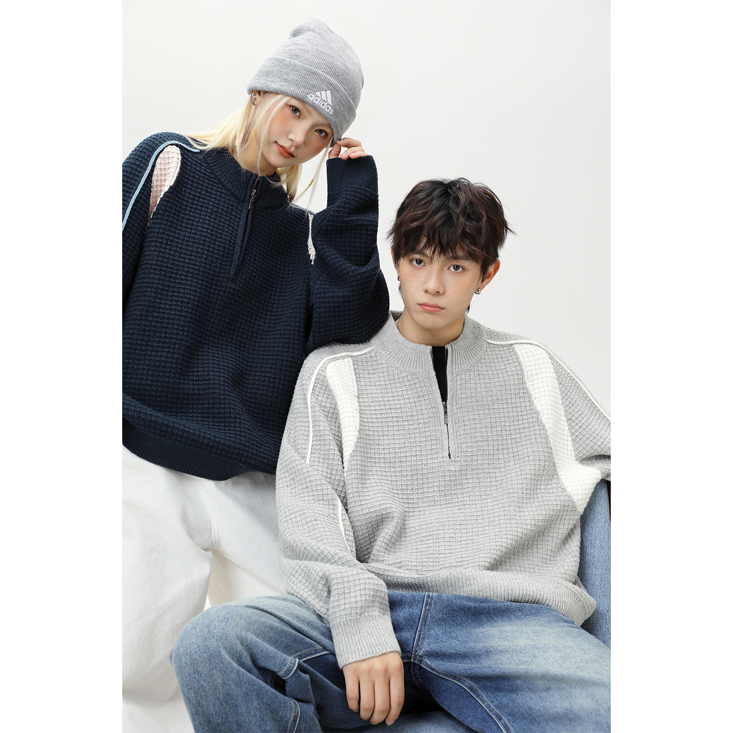 Textured Half-zip Sweater Luxury Bag For Couples Autumn And Winter Color-block Patchwork Designer Sweater Mesh Warm Knitted Cardigan