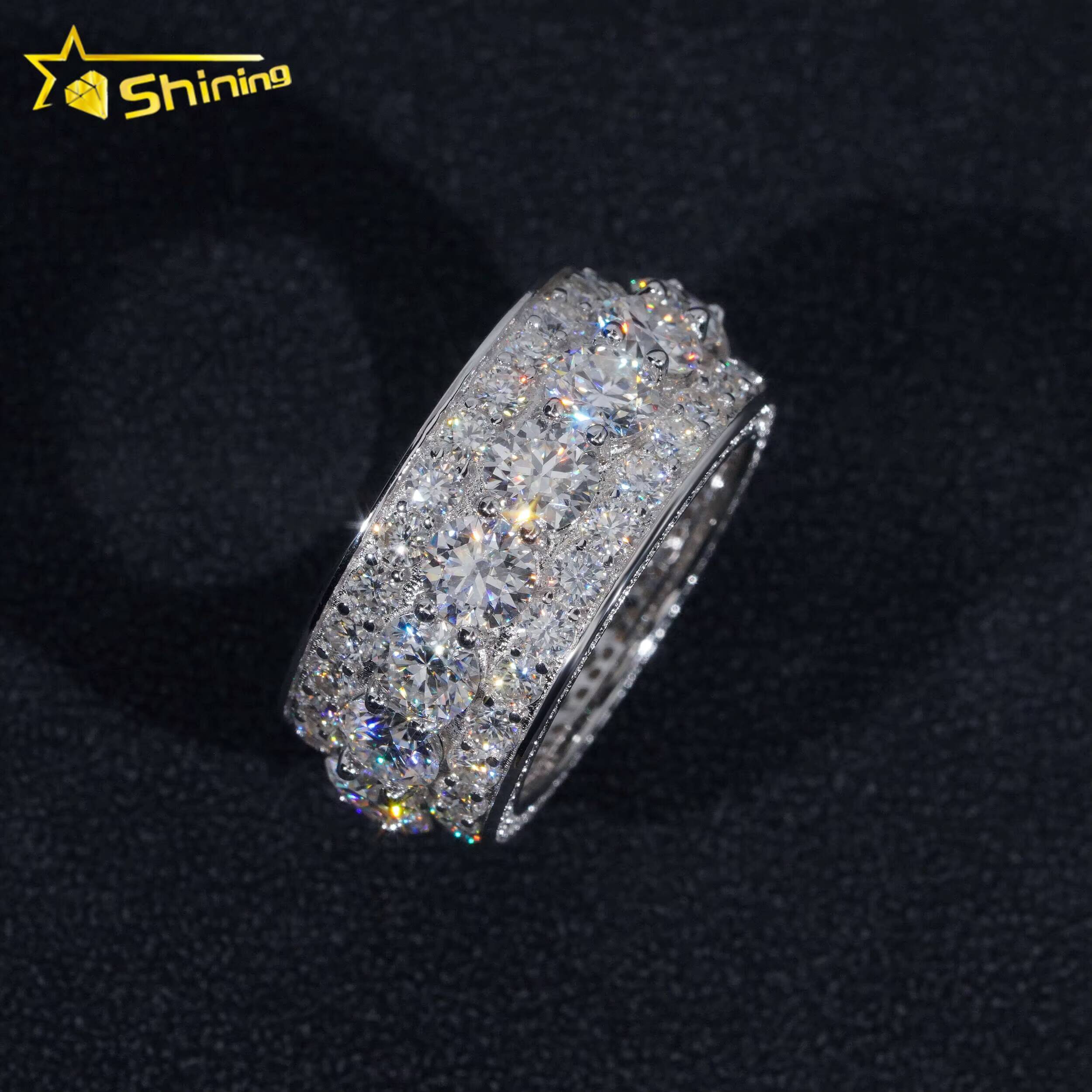 Wholesale Custom Luxury Hip Hop Jewelry 925 Sterling Silver Fully Iced Eternity VVS Diamond Moissanite Iced Out Ring for Men