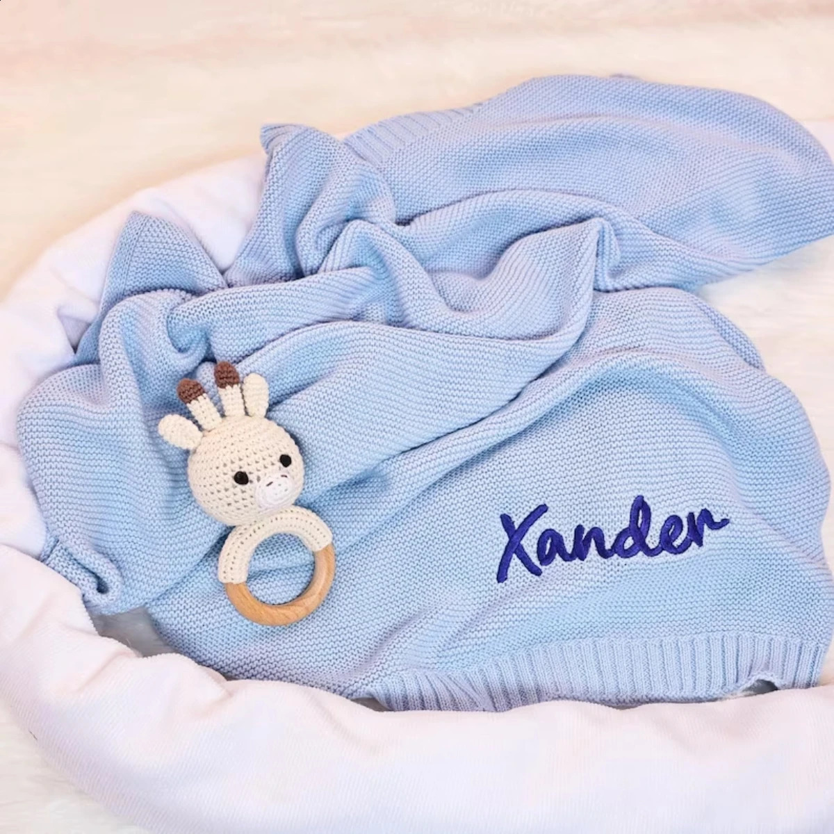 Personalized Custom name letter Embroidered born Nursery Baby Knit Blanket children Chunky Handmade Gifts for Boy Girl 251027