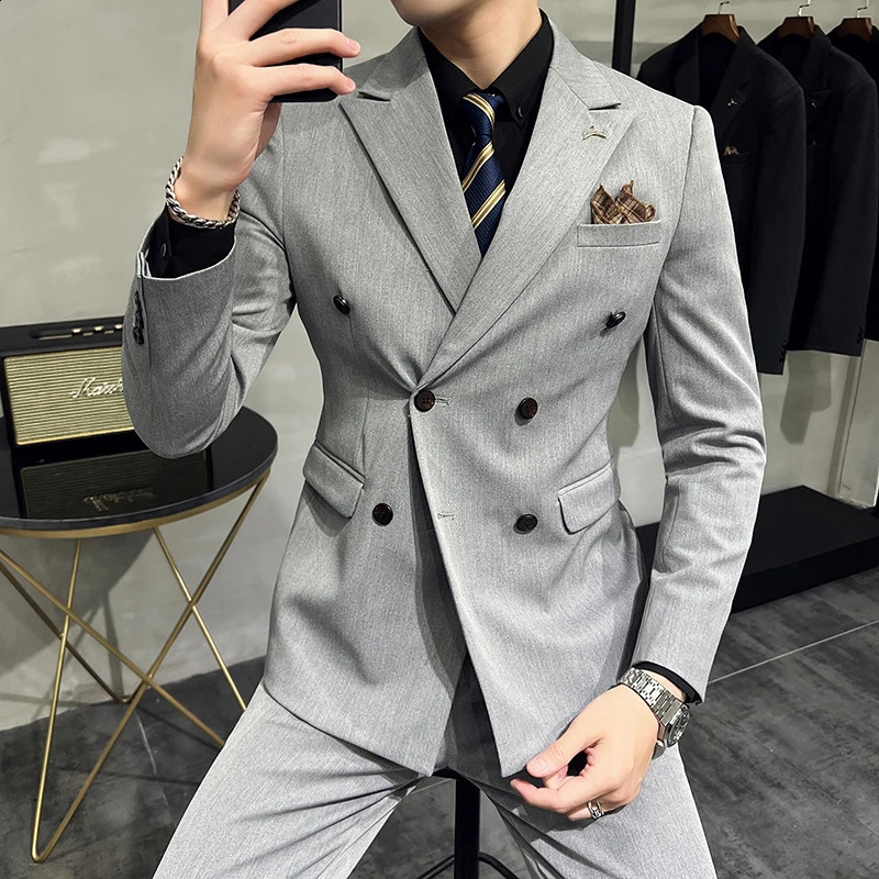 7XLS Blazer Suit Pants Fashion Double Breasted Slim Fit Mens Italian Style Luxury Wedding Social Dress 2 Piece Set 251027