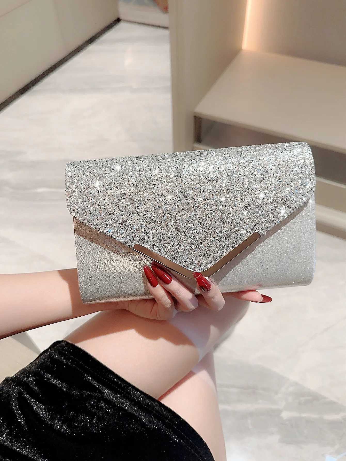 Women fashion Silver Shiny Flap Evening Bag Banquet Bag Evening Bag Party Bag Prom Bag Chain Bag Wedding Bag H251027