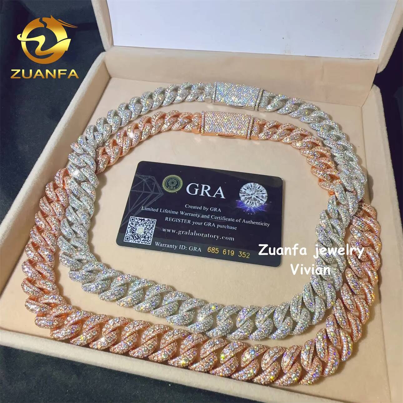 15mm MoissaniteCuban D Color VVS Moissanite Diamond Iced Out Sterling Silver 925 Hip Hop Fine Jewelry Cuban Link Chain Necklace