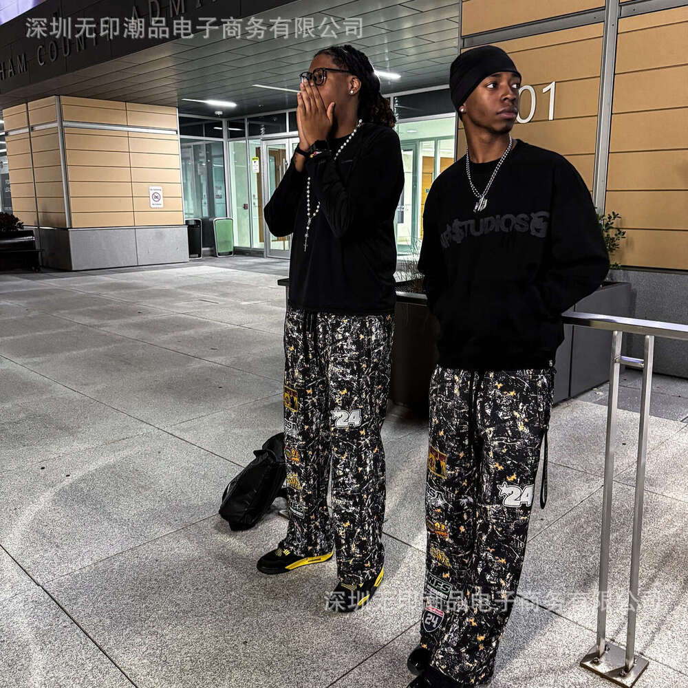 American Style Loose Unisex Autumn Fashion Camouflage Multi-Element Badge Casual Pants