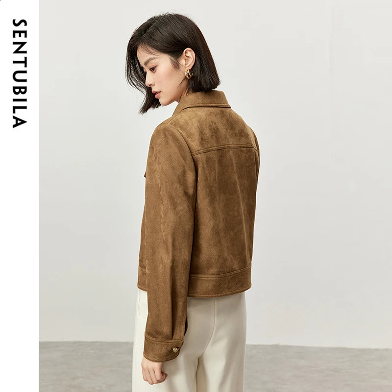 SENTUBILA Retro Leather Jackets For Women Winter Thick Warm Outerwear 2025 Vintage Moto Biker Jacket Female Short Coat 143W56798 251027