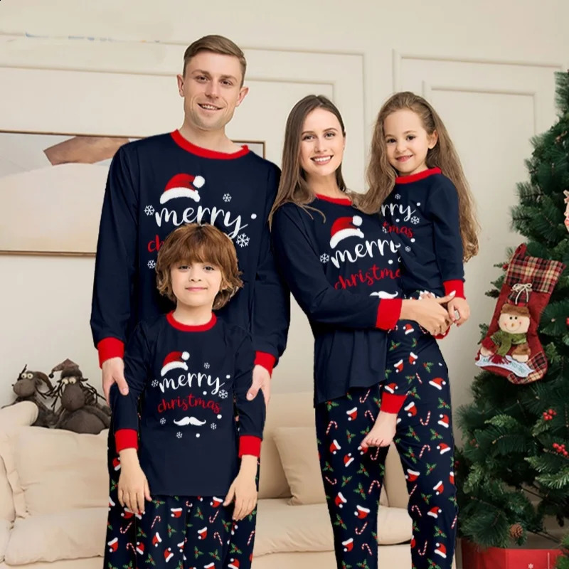 Christmas Family Matching Outfits Mother Father Kids Pajamas Set Santa Hat Print Loose Xmas Sleepwear Baby Romper Dog Clothes 251027
