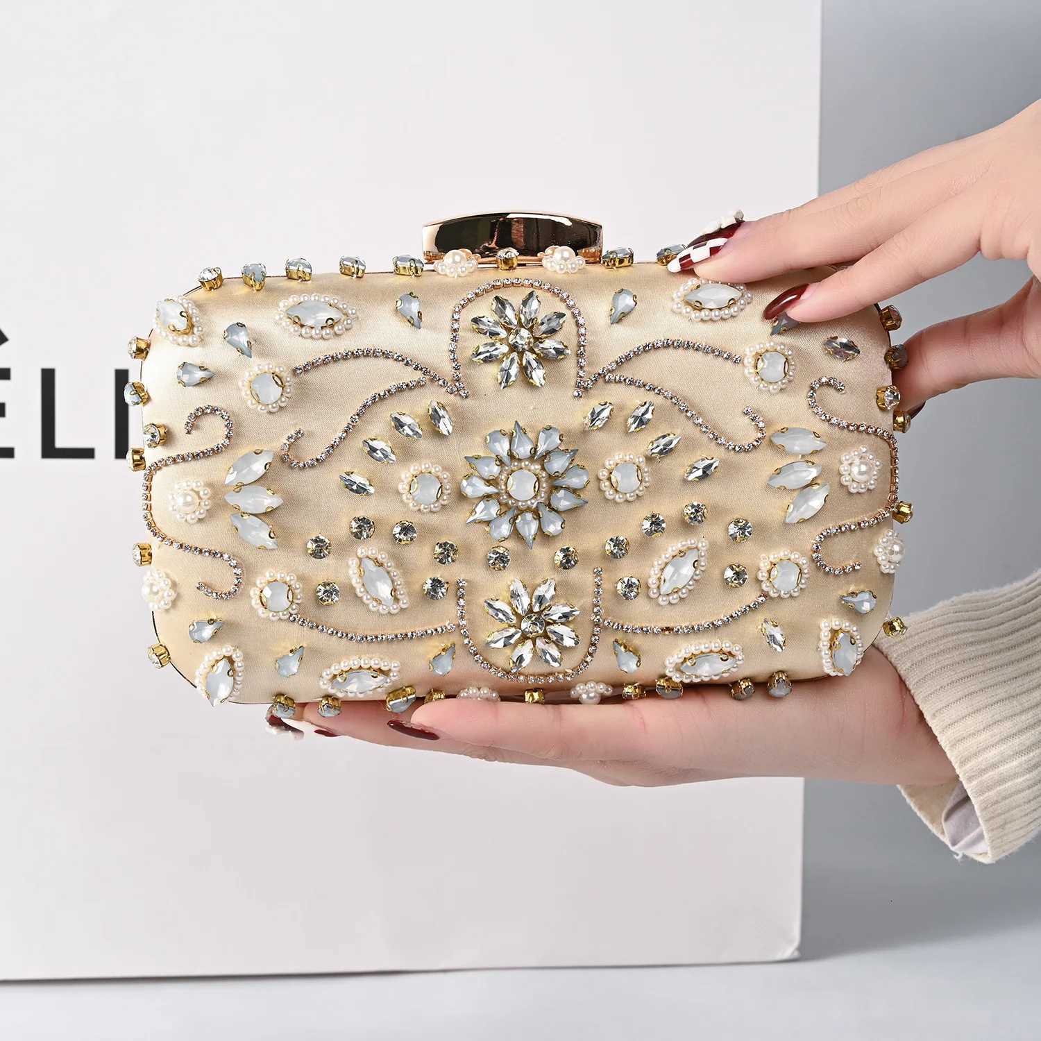Rhinestone Women Shoulder Clutch Bag Evening Bags With Diamond Pearls Beads Messenger Handbag Phone Bag for Party H251027