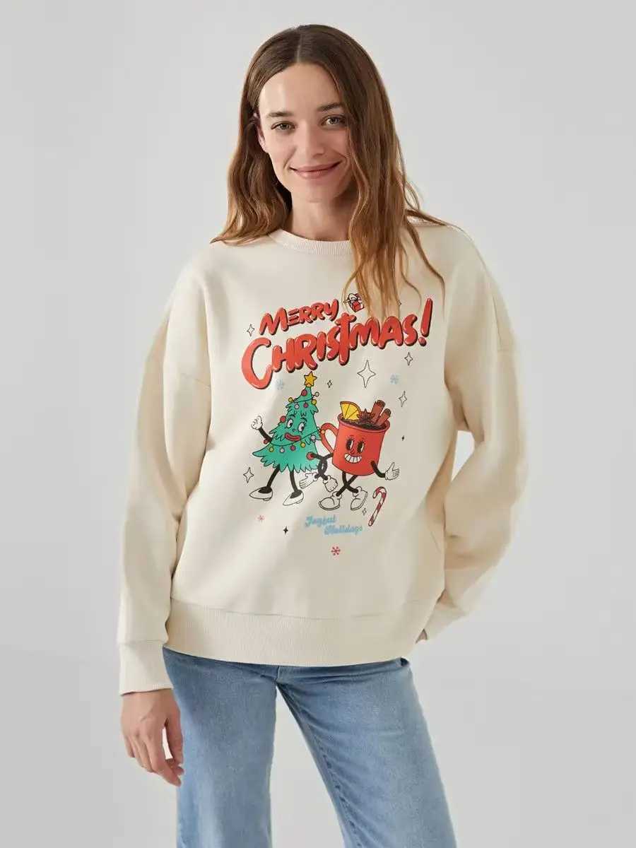 Butterfly Cup Print Loose Sweatshirt Women Pullover O Neck Long Sleeve Thin Autumn 2025 Casual Hoodies Fashion Tops J251028