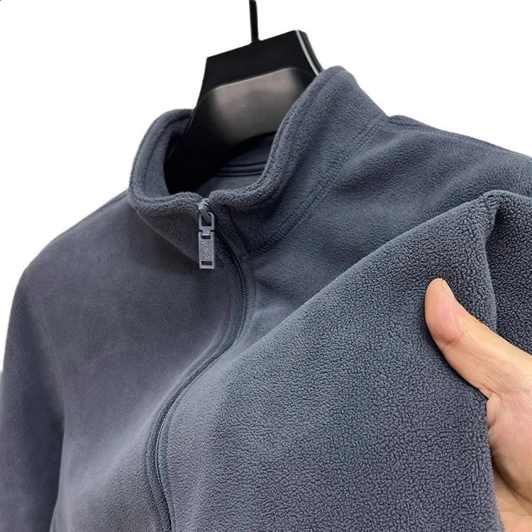 Mens Double Sided Fleece Jacket with Stand Up Collar and Zipper Warm Windproof Windbreaker Casual Sportswear 251027