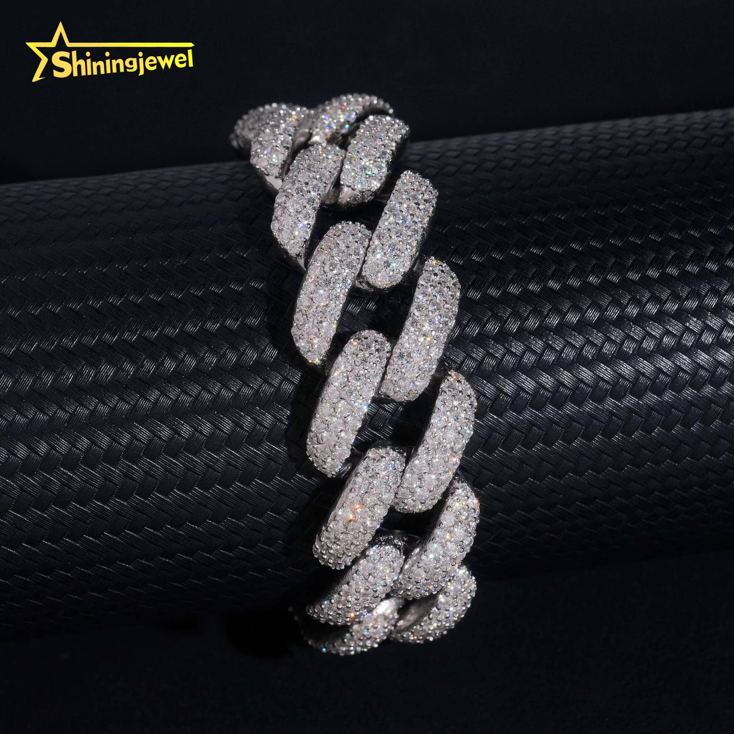925 Silver Hip Hop Bling Moissanite Cuban Link Bracelet with Iced Out Charms Chain for Streetwear Brands