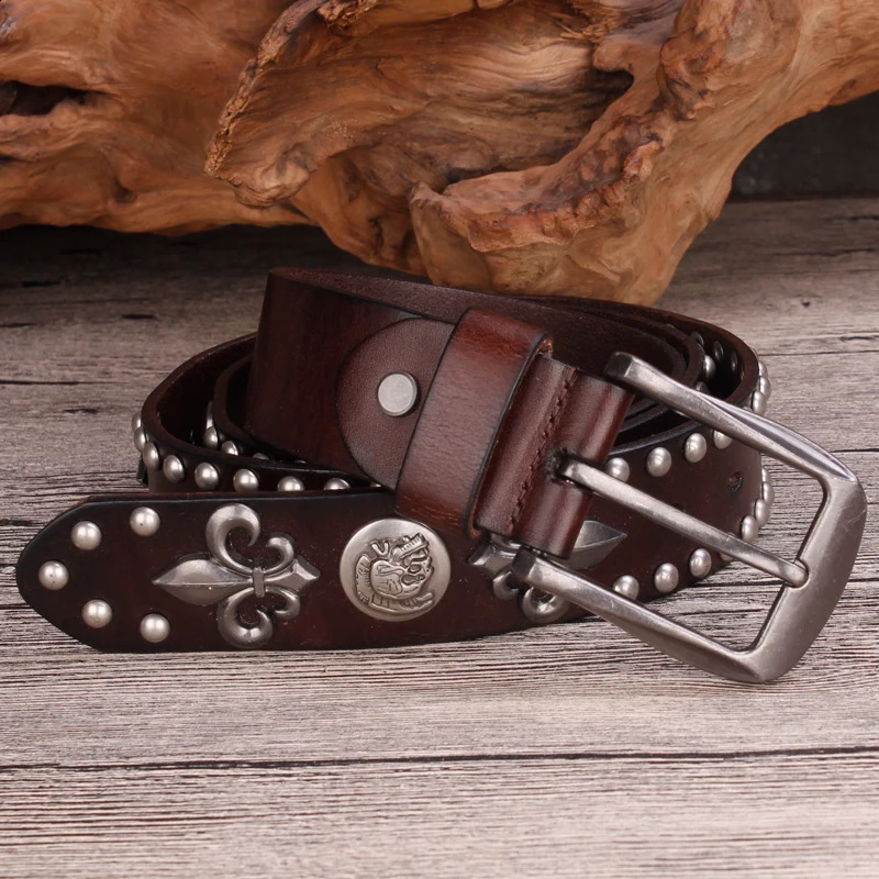 er Metal Rivet Cowboy Belt Top Grain 100 Genuine Leather Cowskin Men Belt Punk Rivet Jeans Belts For Men 251027