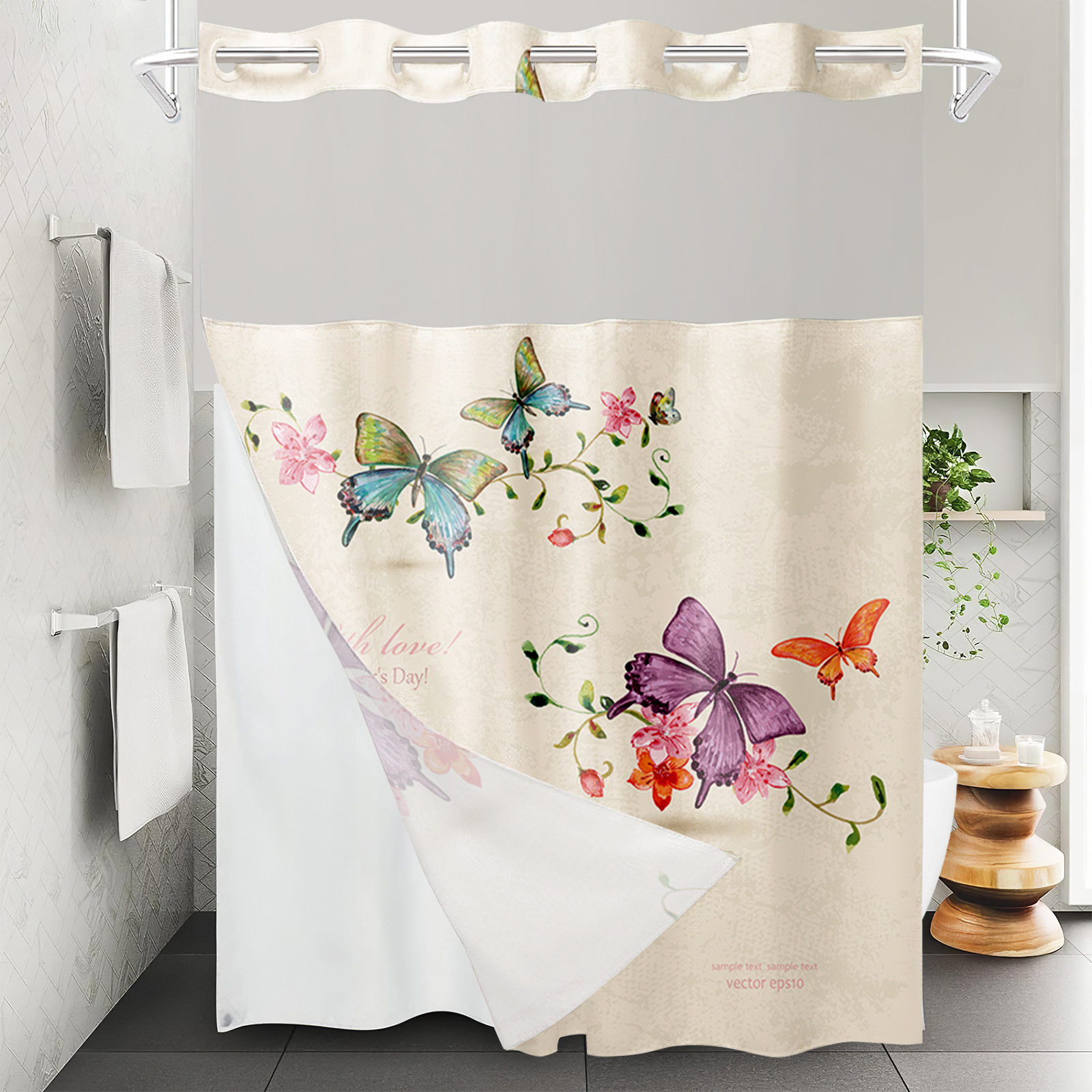 YL-37573 Hot selling digital printed shower curtain animal waterproof, mildew-proof and moisture-proof bathroom dry and wet separation curtain