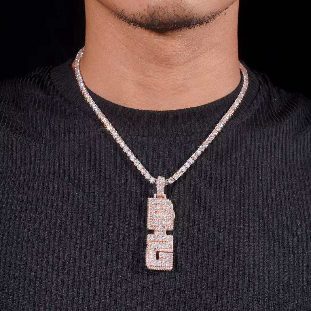 Customized Personal Rapper 3D Jewelry 925 Silver Charms Trendy Pendant Fully Iced Out Moissanite Letter Initial Hip Hop Pendant