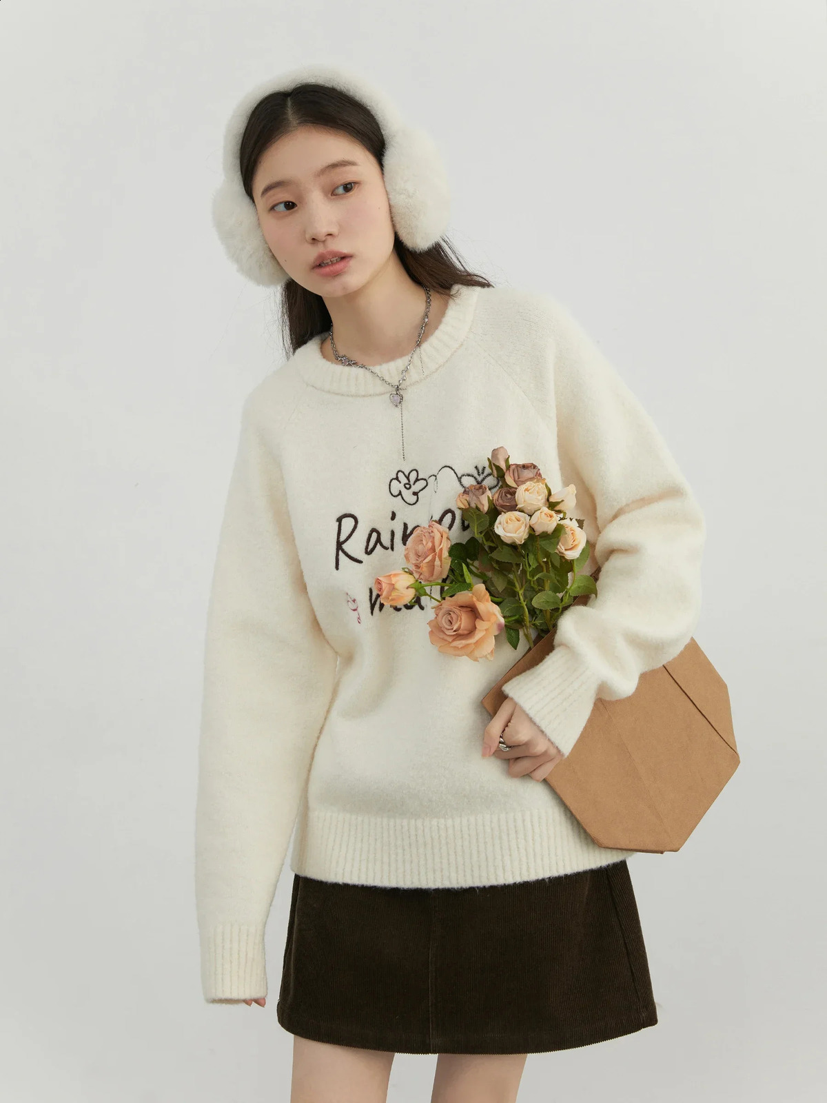 CHIC VEN Women Sweaters Casual Loose Oneck Letter and Flower Embroidered Jumpers Female Knitted Pullover Autumn Winter 2025 251027