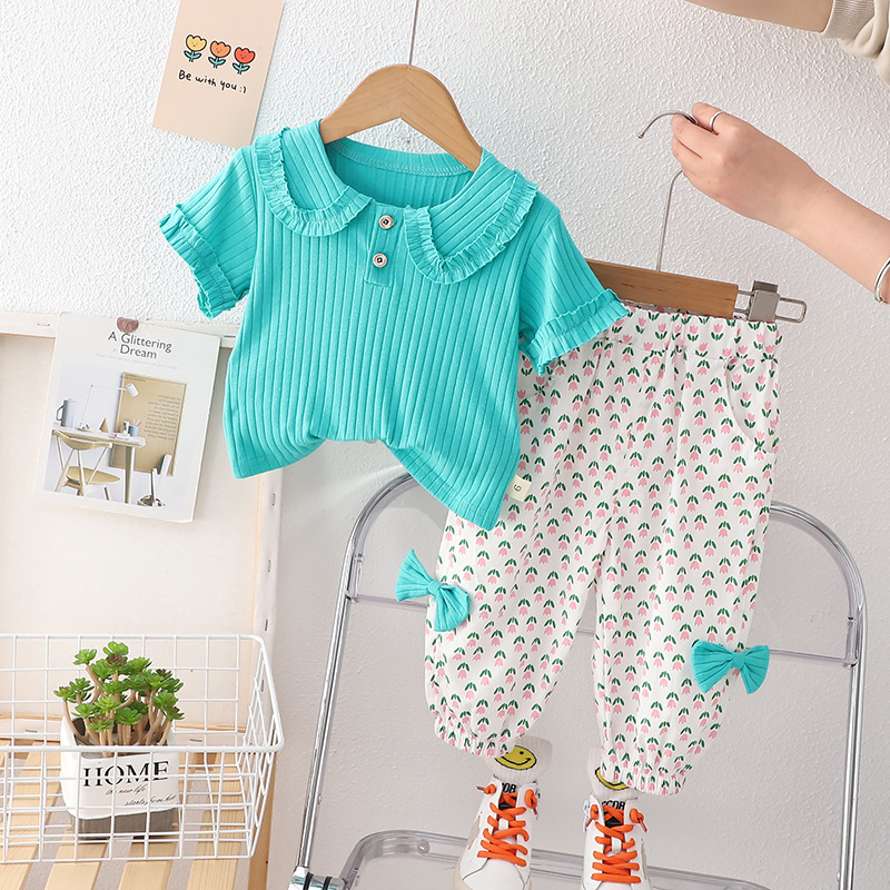 luxury kids clothing 2025 Girls Short Sleeve 2-Piece Set, Summer Collar Outfit for Baby Girl & Toddler, Fashion Kids Clothing