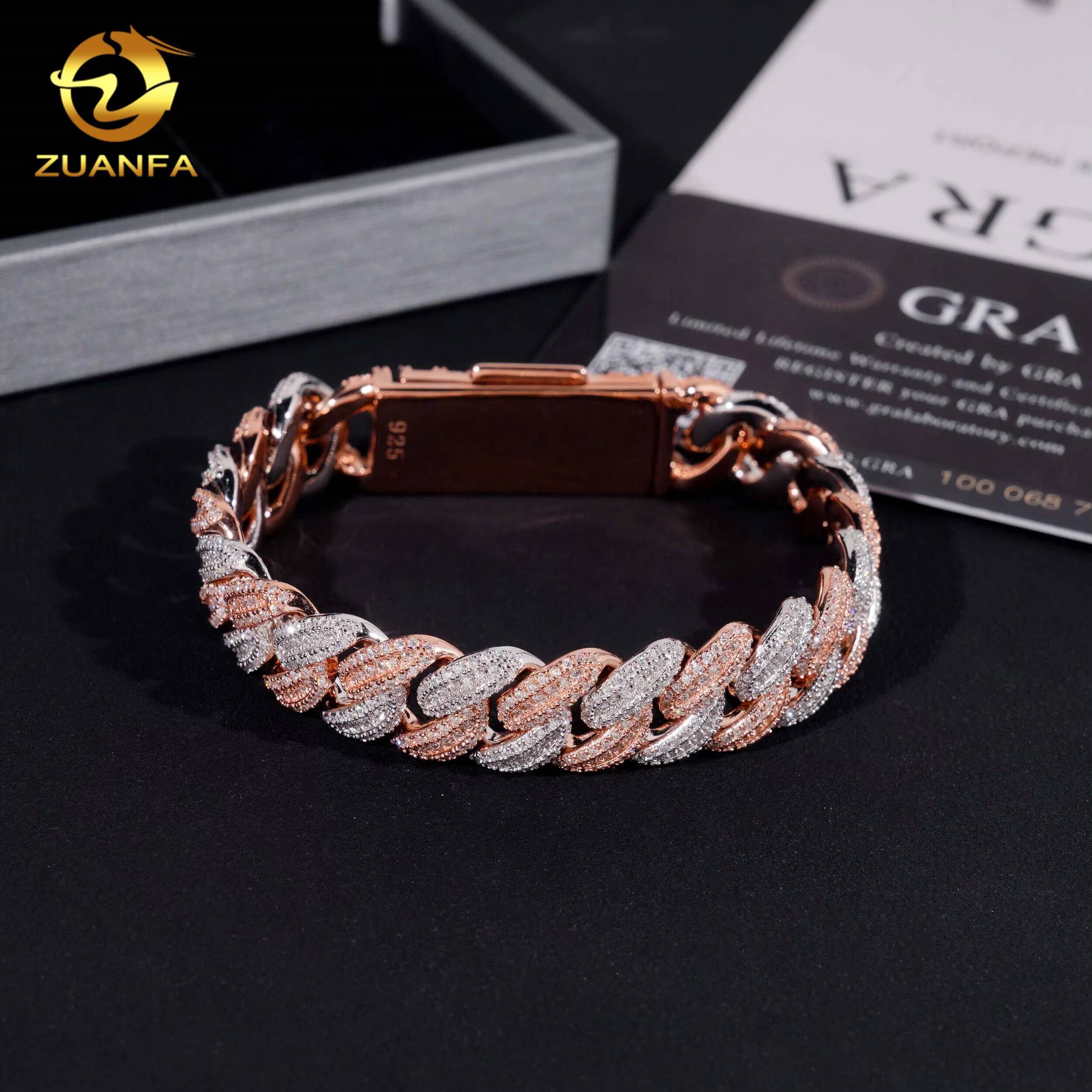 Zuanfa Jewelry Moissanite Cross Bracelet 13mm Cuban Link Chain Moissanite Cuban Link Bracelet Cuban Chain