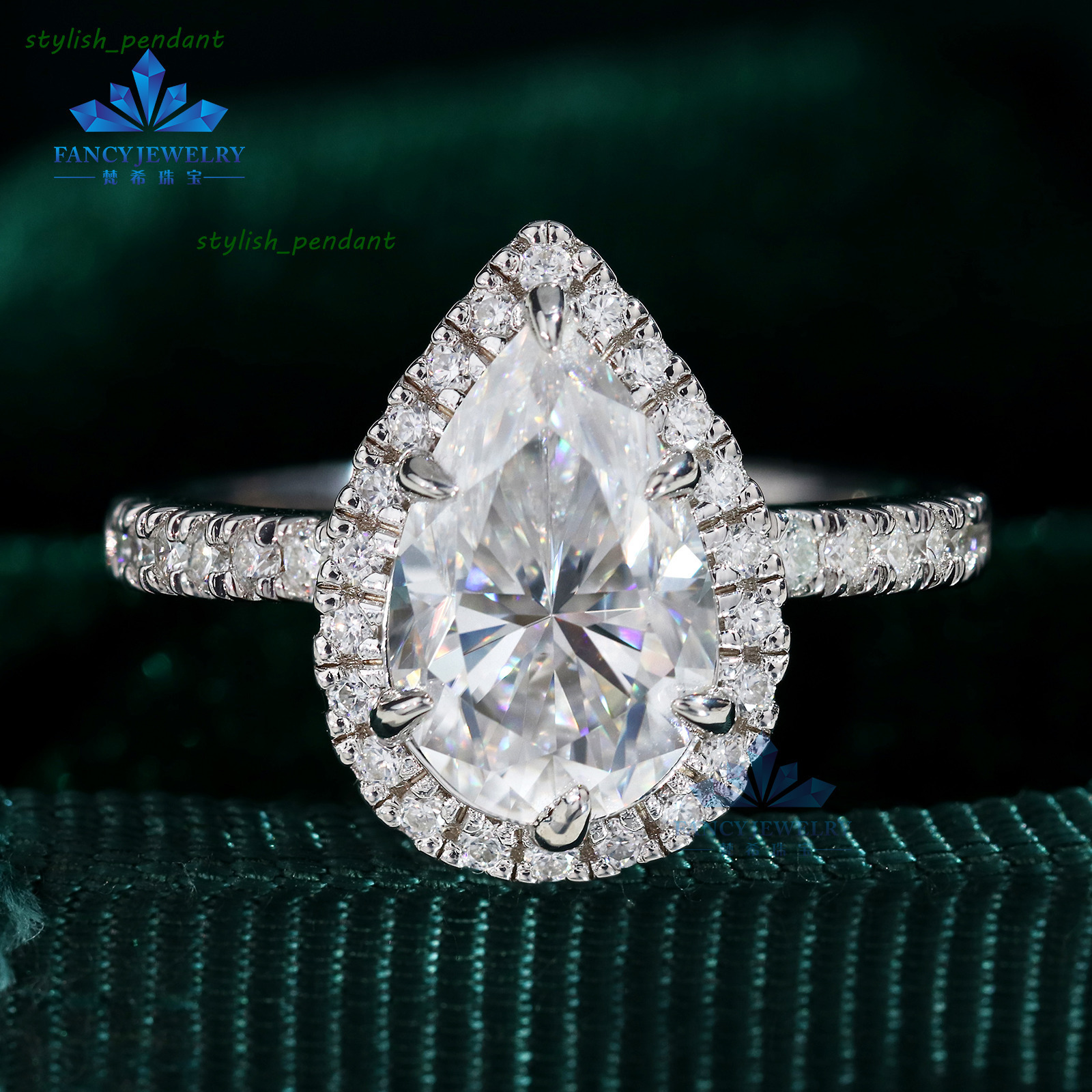 Custom 1CT5CT Pear Cut Moissanite Halo Ring Pass Diamond Tester 925 Silver 14K 18K White Gold Diamond Rings for Wedding