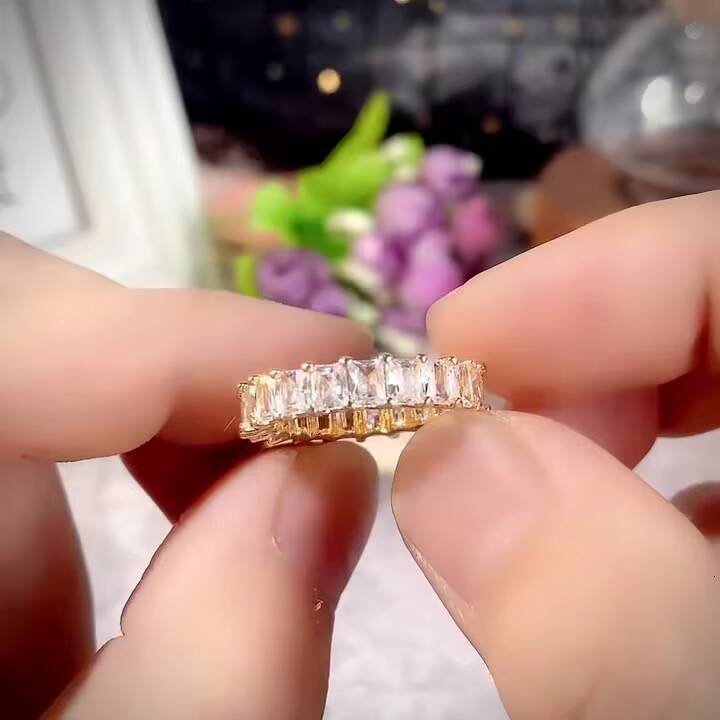 GRA VVS D Color Moissanite Ring Engagement Eternity Band Ring Women 35 Radiant Emerald Cut S925 Silver Wedding Rings