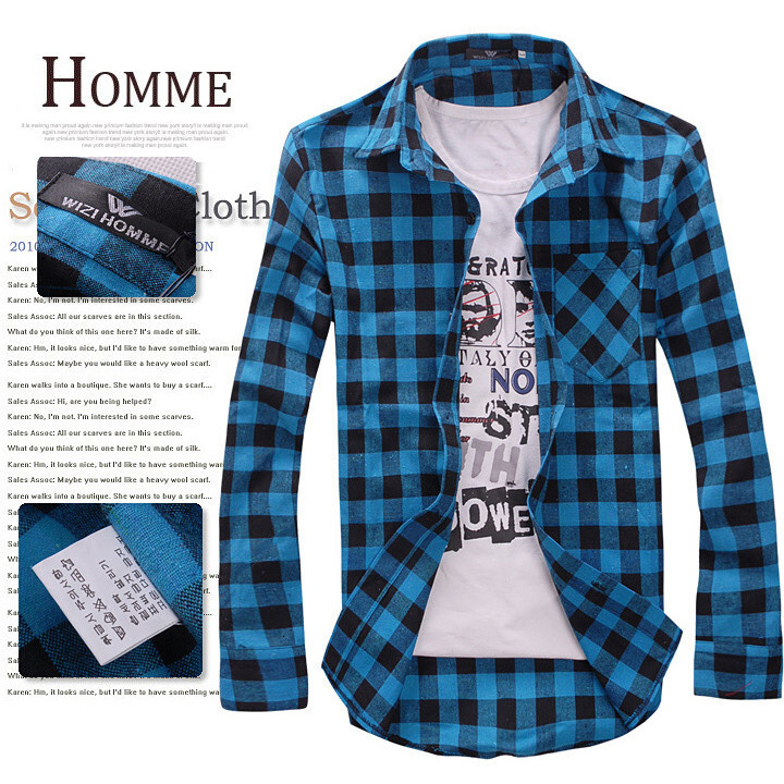 Wrinkle-Free Plaid Men's Slim Fit Long Sleeve Shirt Plaid Shirt