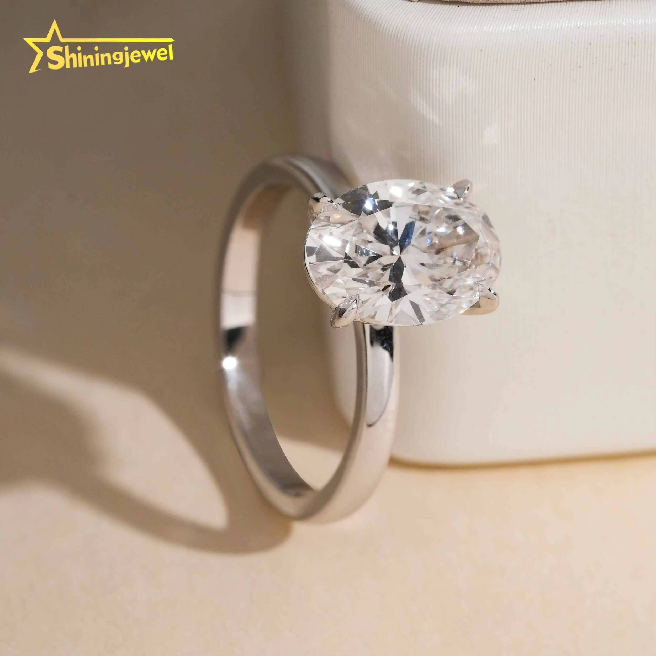 Fine Jewelry 18K Solid White Gold Solitaire 3CT Oval Cut F VS1 IGI Lab Grown Diamonds Engagement Rings