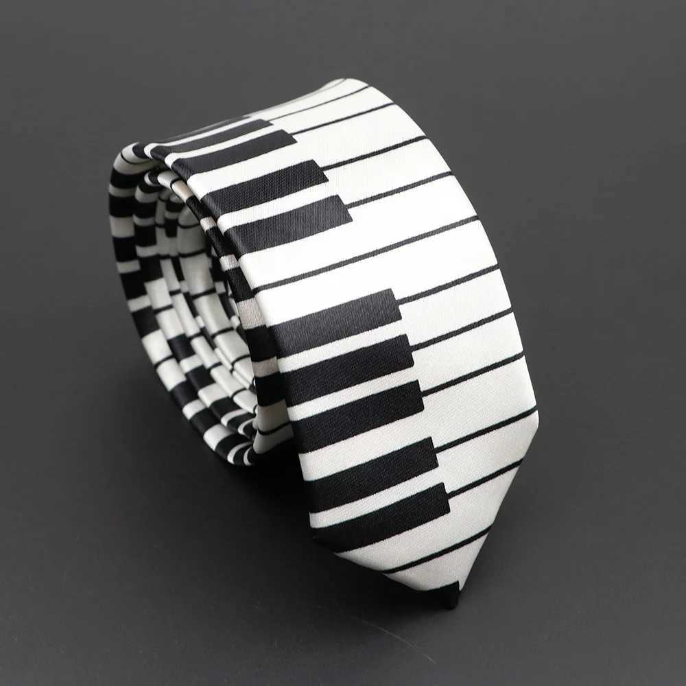 Classic Musical Notes Printed Tie Silky Narrow Neckties Slim Smooth Piano Guitar Necktie Simple Elegant Trendy Unisex Ties GiftW251028