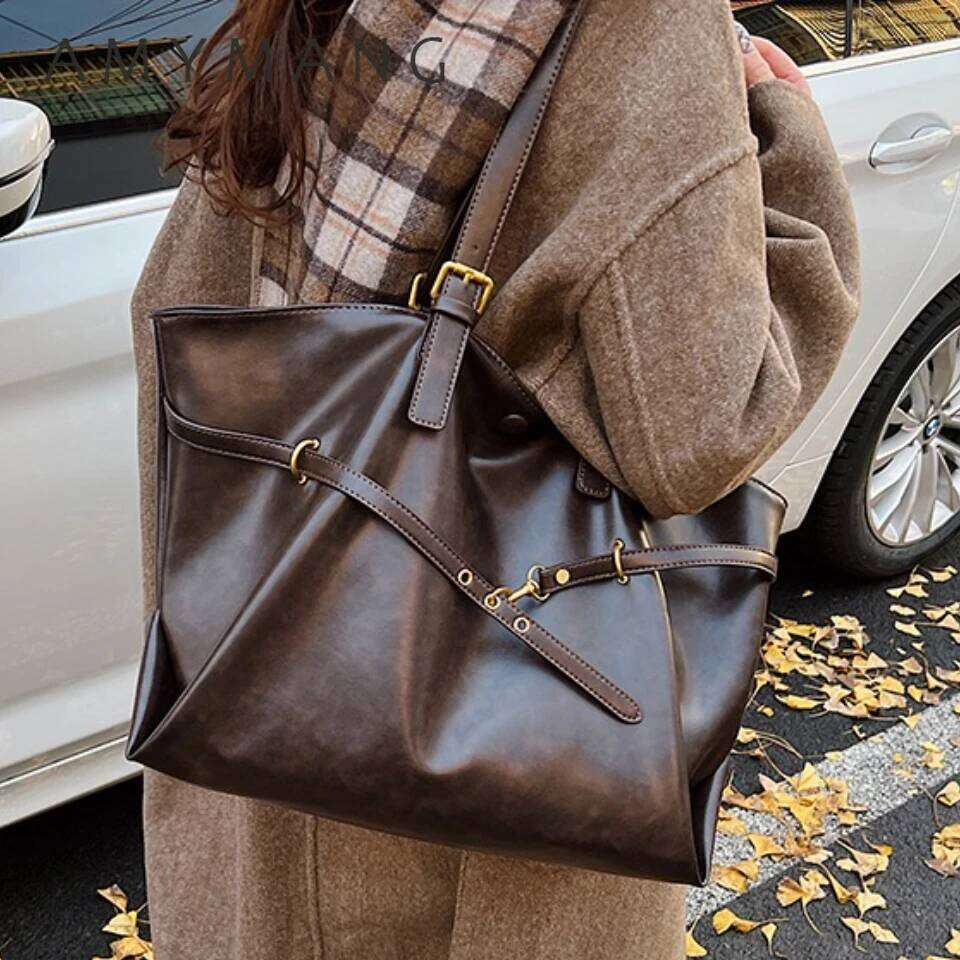 Designer Bags Women's Vintage Large Capacity PU Leather Tote Bag Metal Buckle Strap Accents Top - Handle Shoulder Carry Bags For Winter 2025 Hot 