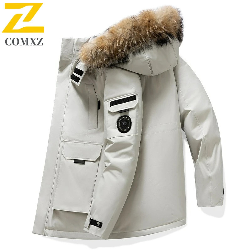 COMXZ Unisex Down Jacket Premium Hooded Hiking Travel Lightweight Parka Fur Collar Snow Thickened Winter Filler Down 251023