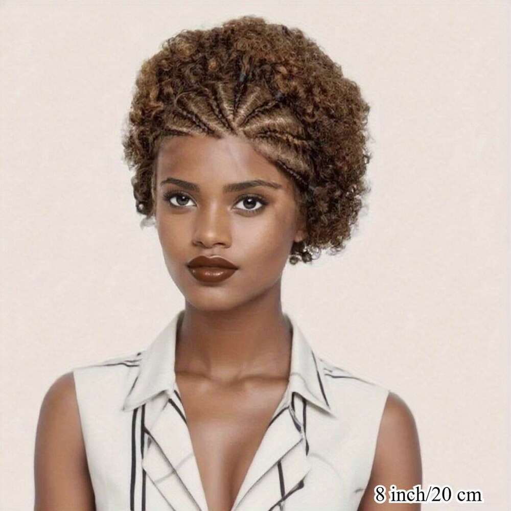 Women's Afro Kinkycurly Human Hair Wig 13X4 With Pre-Braided Rows, Natural Look Fullness, Lightweight Frontal Hairpiece Everyday & Special Events