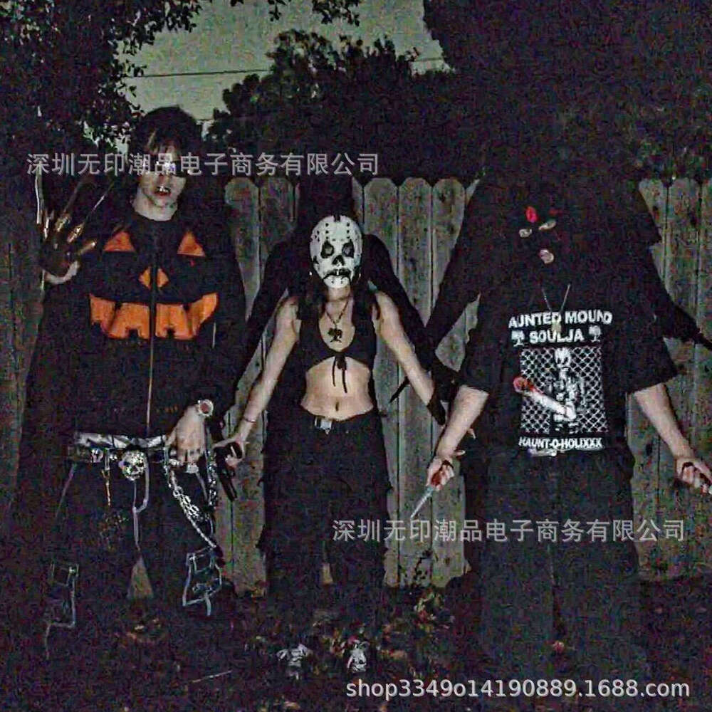 Loose Dark Style Horror Pumpkin Head Unisex 3D Patch Embroidery Pattern Hoodie