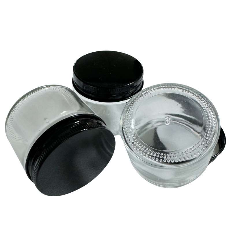Empty 60ML Clear Glass Jar Container Custom Made Kitchen Storage Jars Food Storage Containers Clear Glass Bottles Black Aluminum Covers