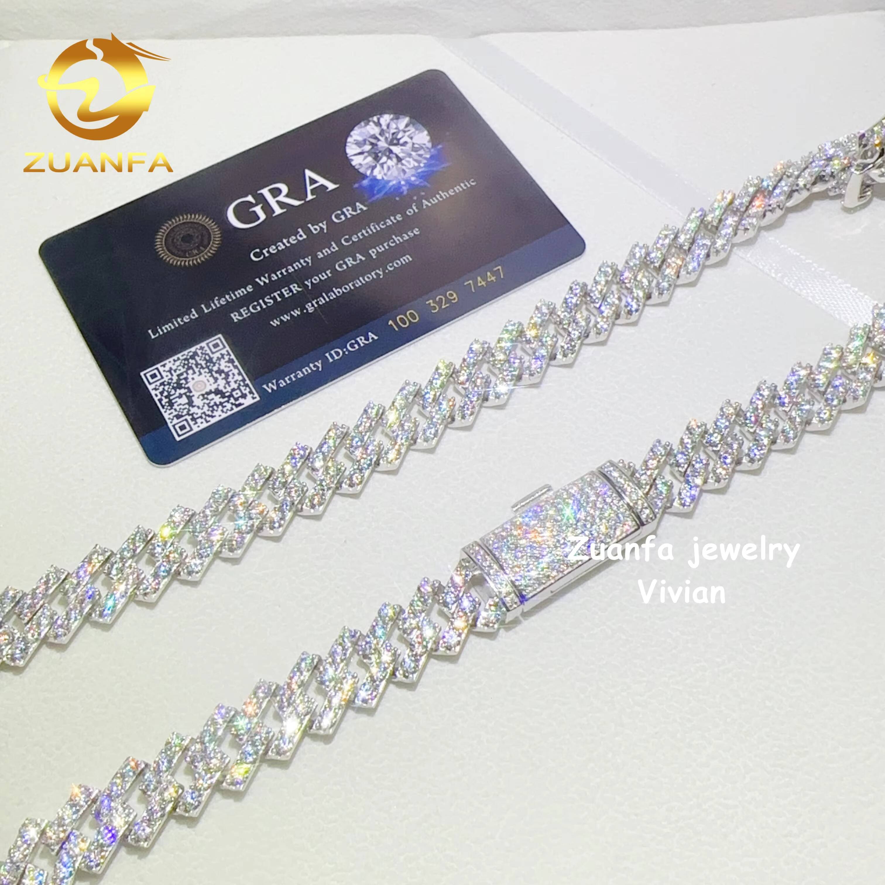 126mm Iced Out Hip Hop D Color VVS Moissanite Diamond Sterling Silver 925 Cuban Link Chain Necklace