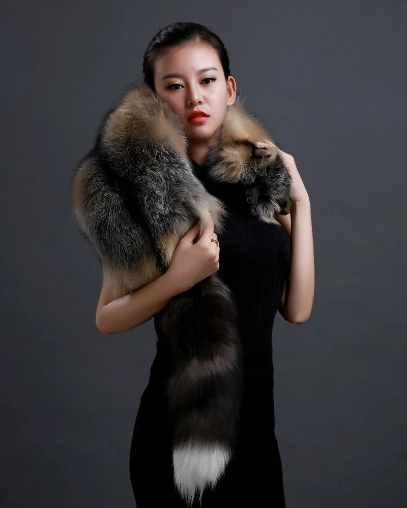 Winter Warm Large Fox Fur Collar Natural Fur Coat Scarves Women Men Jackets Hood Shawl Decor Female Neck Scarf Wraps 251023