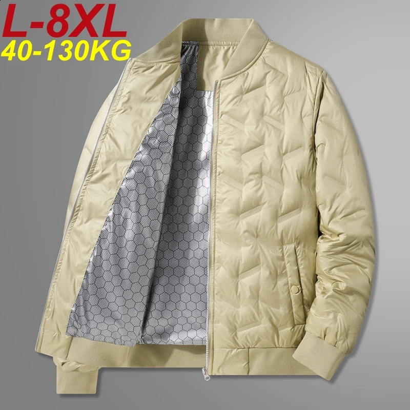Winter Mens Down Jacket Business Casual Stand Collar Windbreaker White Duck Padded Lightweight Puffer Coat Big Size 8XL 251015