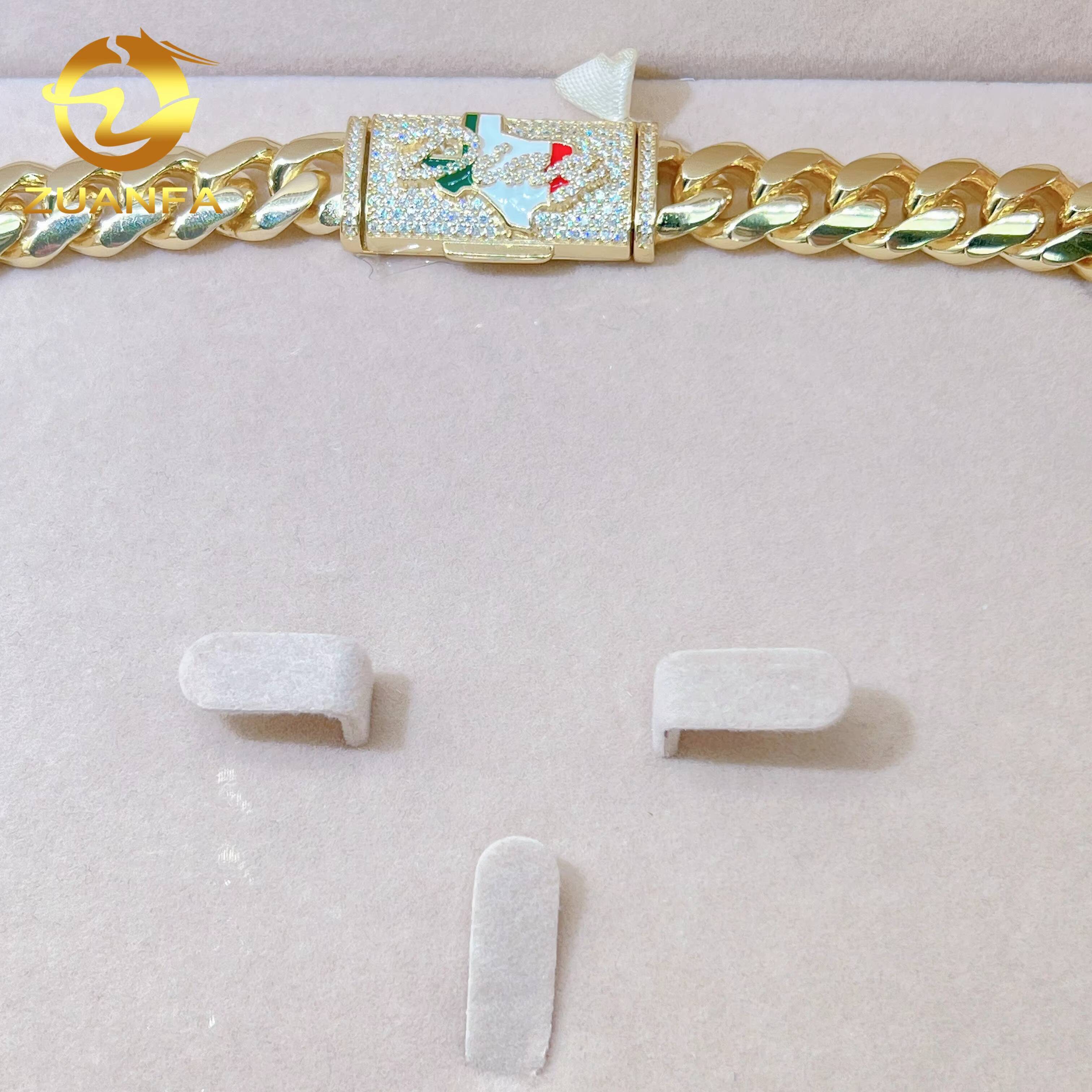 18k Gold Plated Vvs Moissanite Clasp Luxury 925 Sterling Silver Hip Hop Diamond Cuban Link Plain Chain