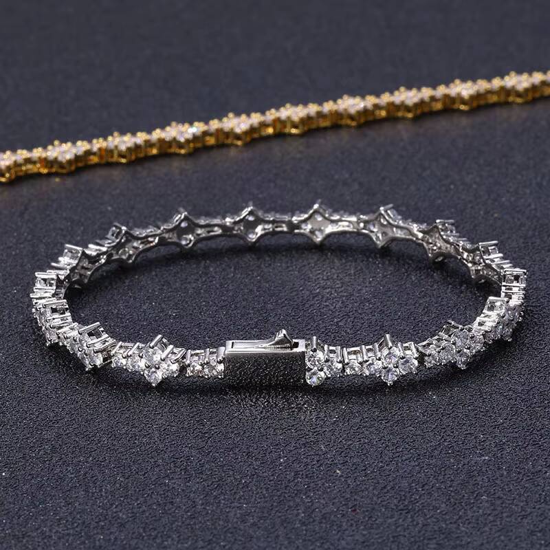 HipHop Mens Womens 925 Sterling Silver VVS Moissanite Diamond Clover Cross Tennis Chain Bracelet Necklace Elegant Bangle