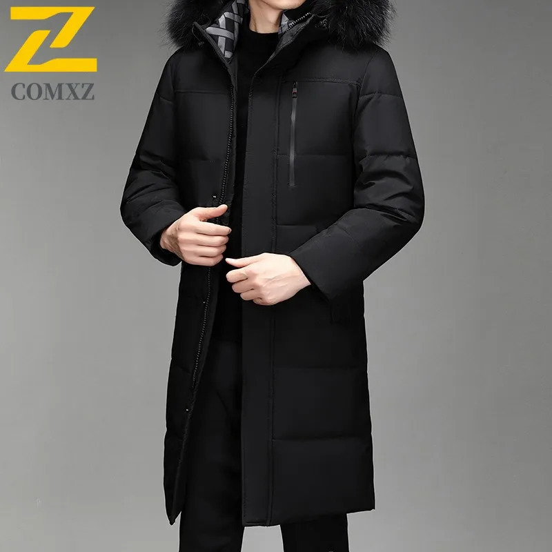 Maxbarley Winter Warm Puffer Coat Men Thick Fur Collar Hooded White Duck Down Padding Coat Snow Ski Long Down Jacket 251023