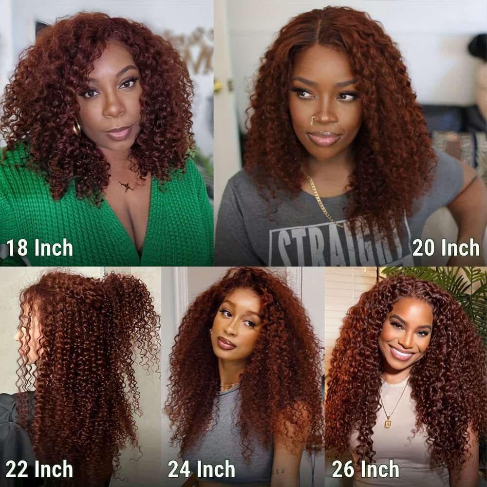 KLAIYI Reddish Brown 33B Jerry Curly 13X4 HD Lace Front - Glueless Pre-Plucked With Baby & Bleached Knots, 150% Density Brazilian Human Hair Wig For W