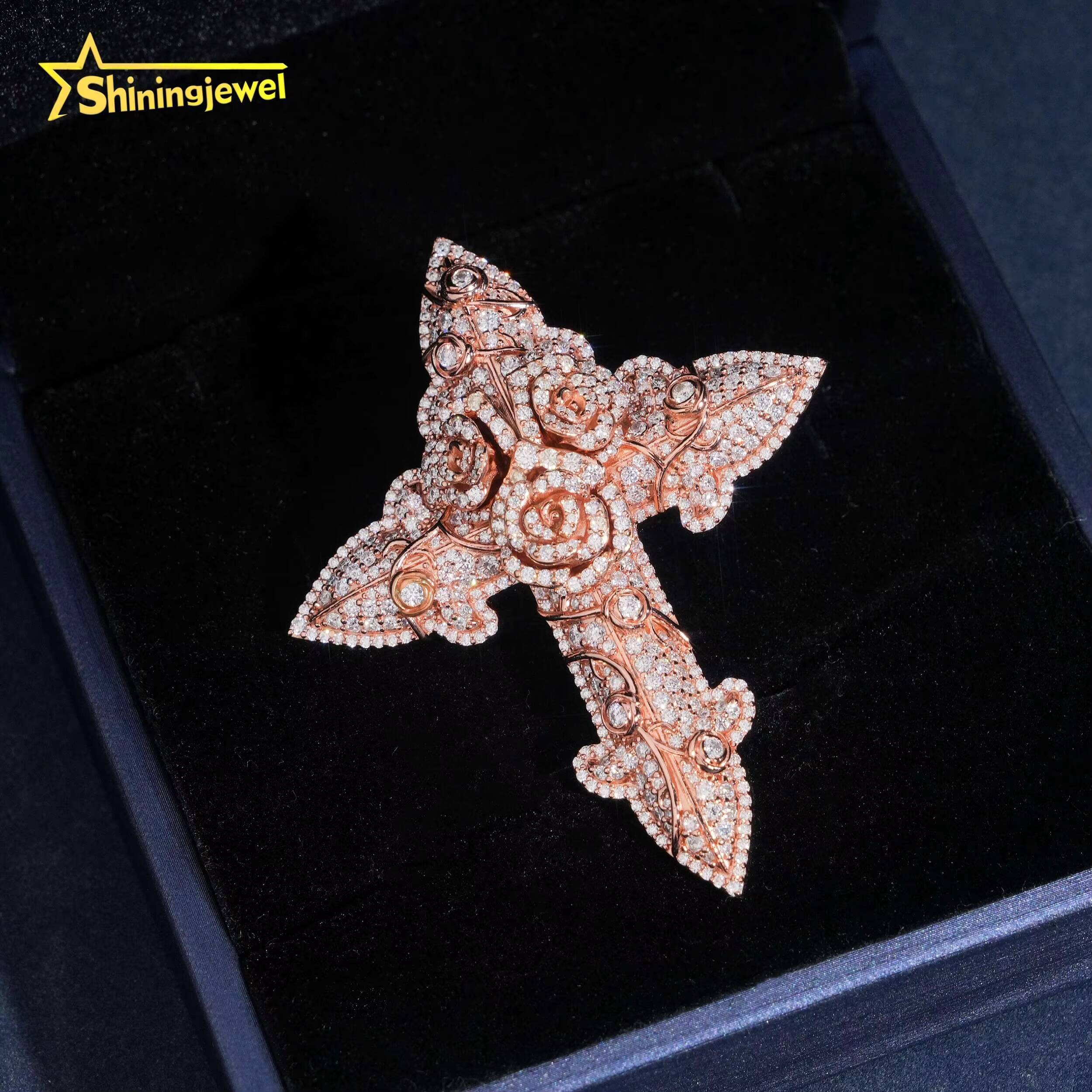 Instock Hip Hop Jewelry Fully Iced Out Pendant Cross Moissanite Pendant Charm Solid 925 Sterling Silver Cross Pendant