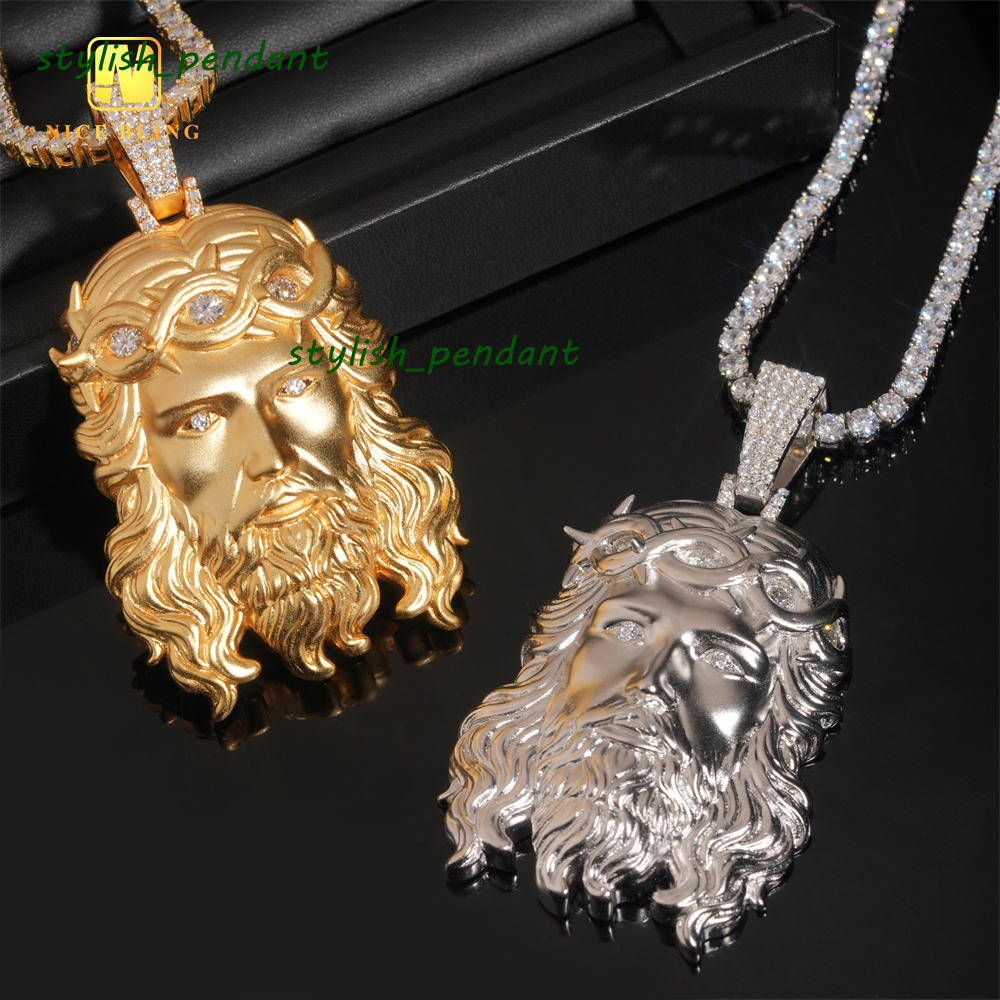 Big Size Ready to Ship Custom Solid Back Jesus Head Charms 925 Silver Diamond Hip Hop Moissanite Jewelry Iced Out Pendant