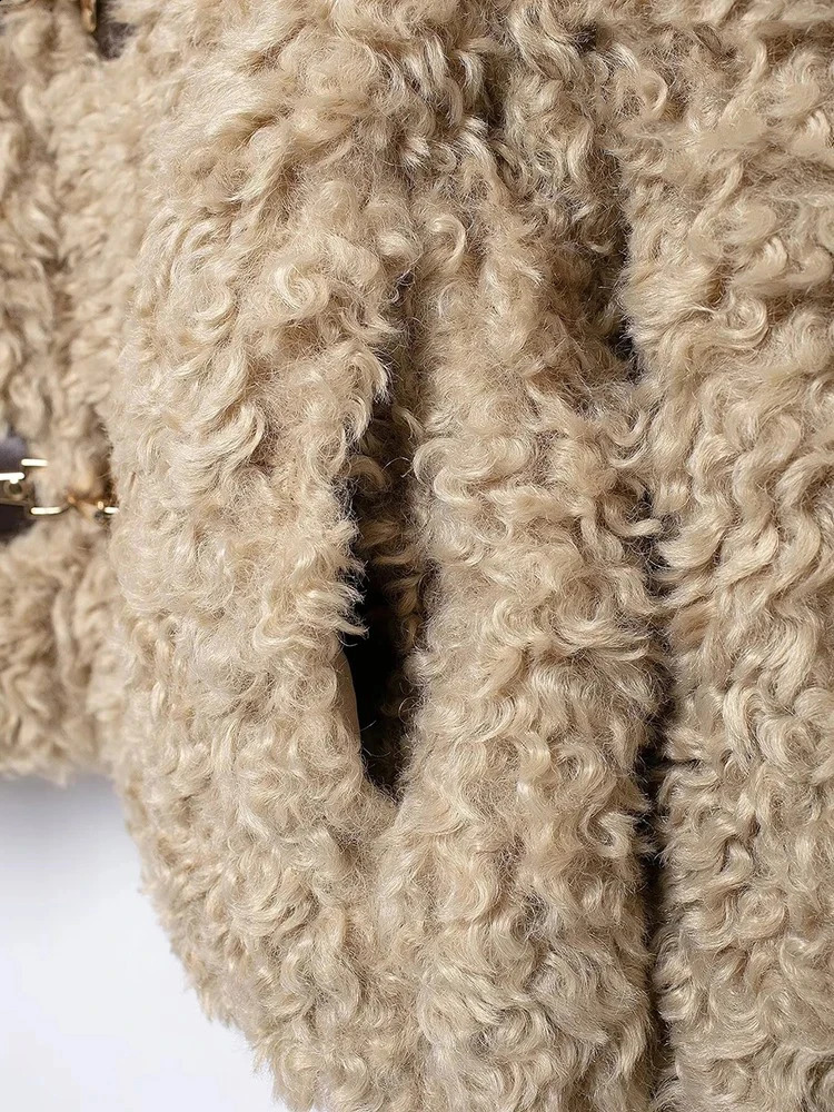 Womens Fashion Street Style Solid Color Long Sleeve Lapel Single Breasted Jacket Winter Padded Warm Teddy Jacket 251020