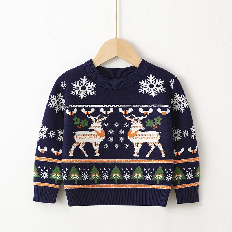 Christmas Knit Sweater Winter Kids Cartoon Print Pullover Autumn Boys Girls Cotton Warm Knitwear 26 Years 251027