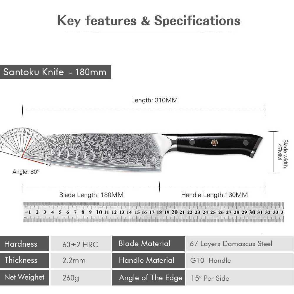 TURWHO 7 Japanese Santoku Knife Damascus Steel Professional Chef Knife Sliced Meat Chop Beef Kitchen Cooking Tool W250208