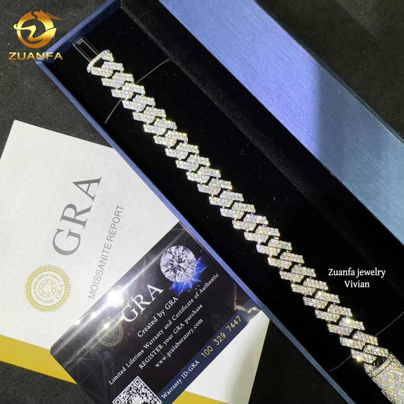 Fine Jewelry Sterling Silver 925 Vvs Moissanite Pass Diamond Tester Iced Out Lab Diamond Jewelry 13mm Cuban Link Chain Bracelet