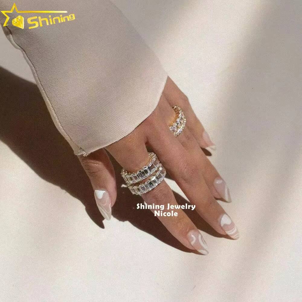 18k Gold Plated Engagement Moissanite Band Radiant Emerald Princess Cut Eternity Rings for Women