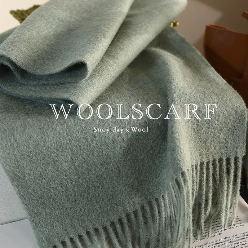 Knitted Scarf Women 100 Wool Winter Warm Scarves Bright Solid Color Thickened Shawl Soft Cashmere Pashmina Neck 2025 251027