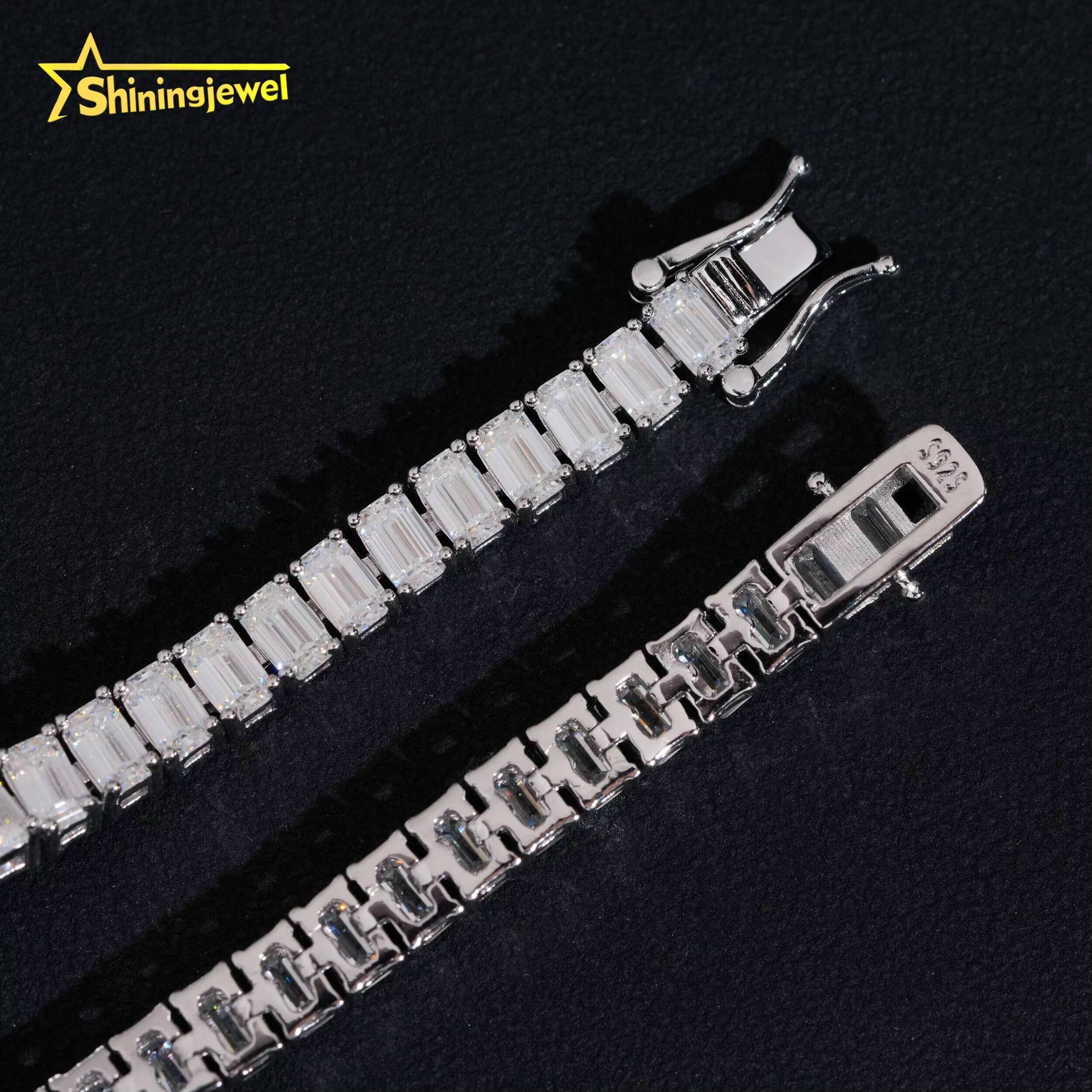 New Arrival Unisex Fashion Diamond Find Jewelry 925 Silver 35mm Emerald Cut Tennis Hip Hop Iced Out Moissanite Bracelet