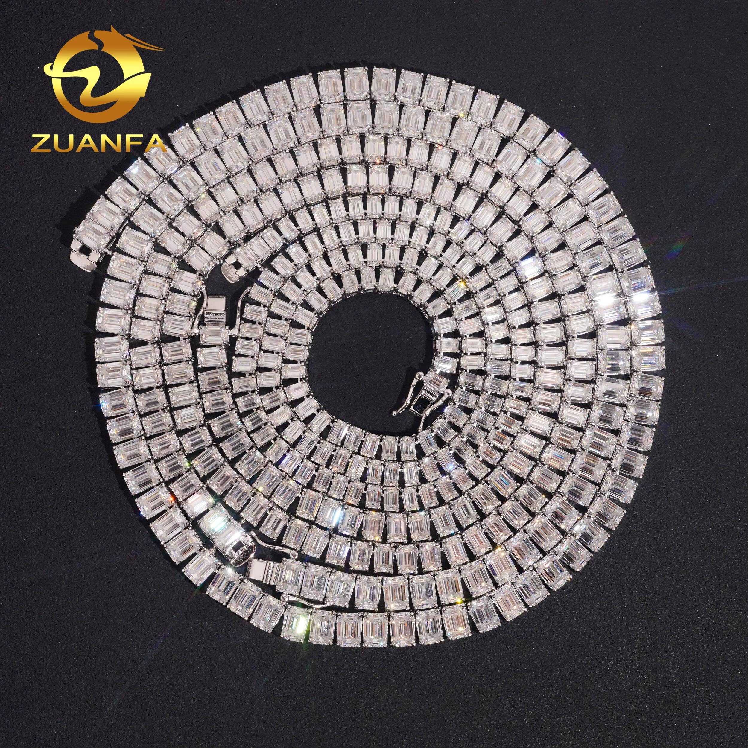 Fine Jewelry Emerald Cut Tennis Chain Moissanite Pass Diamond Test 925 Sterling Silver Gold Plated Luxury Tennis Chain