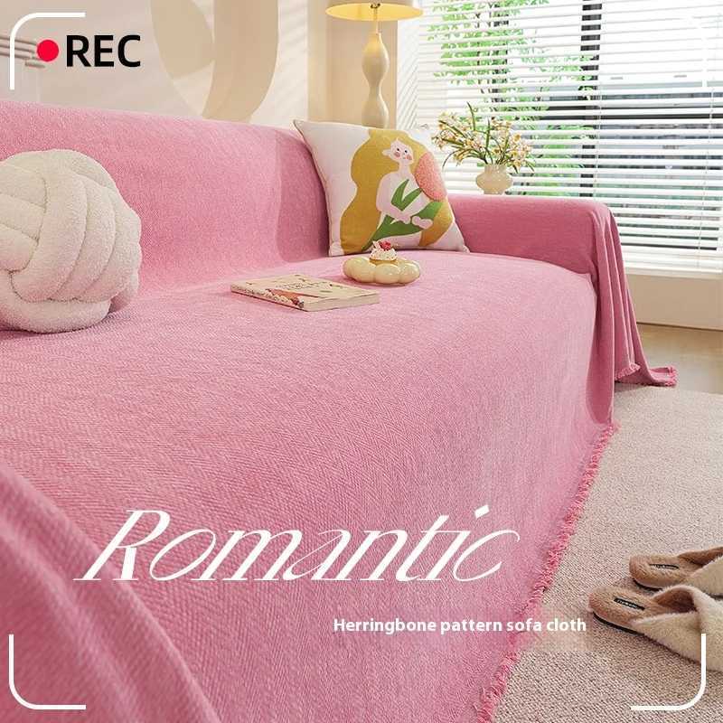 CatProof Chenille Sofa Cover Full Wrap Reversible Pink Solid Color for LShaped 234 Seater Couch Living Room Protector C251028