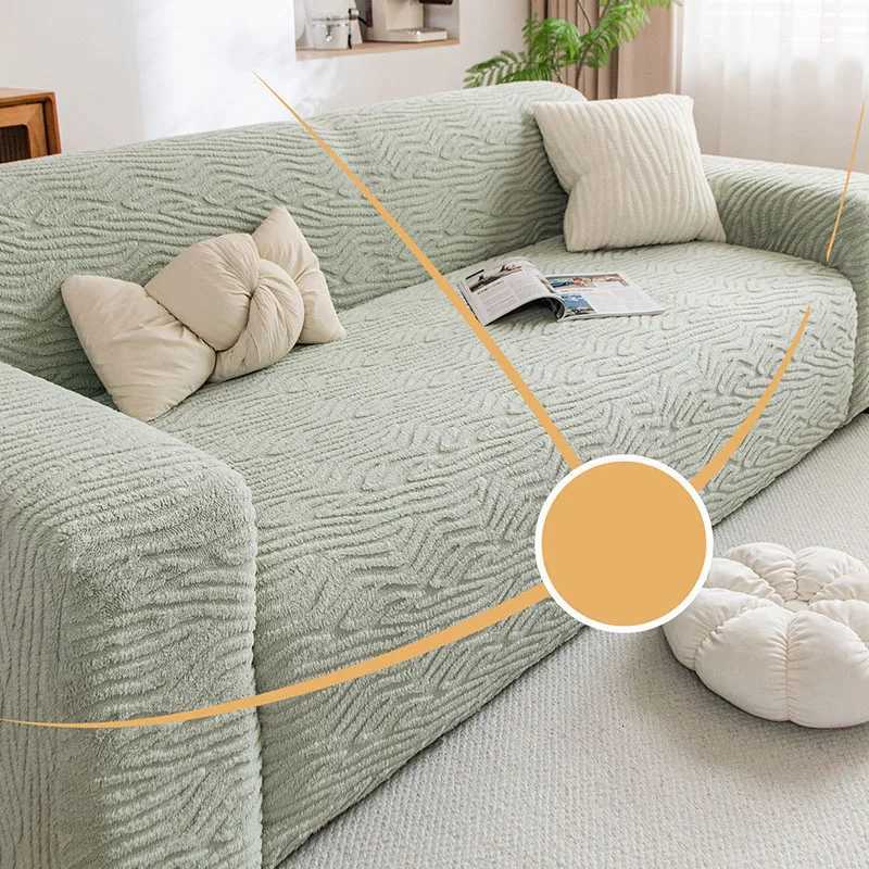 Striped Jacquard Sofa Cover for Living Room Soft Velvet Warm Furniture Protector for Winter Removable EasyCare Home Accessories C251028