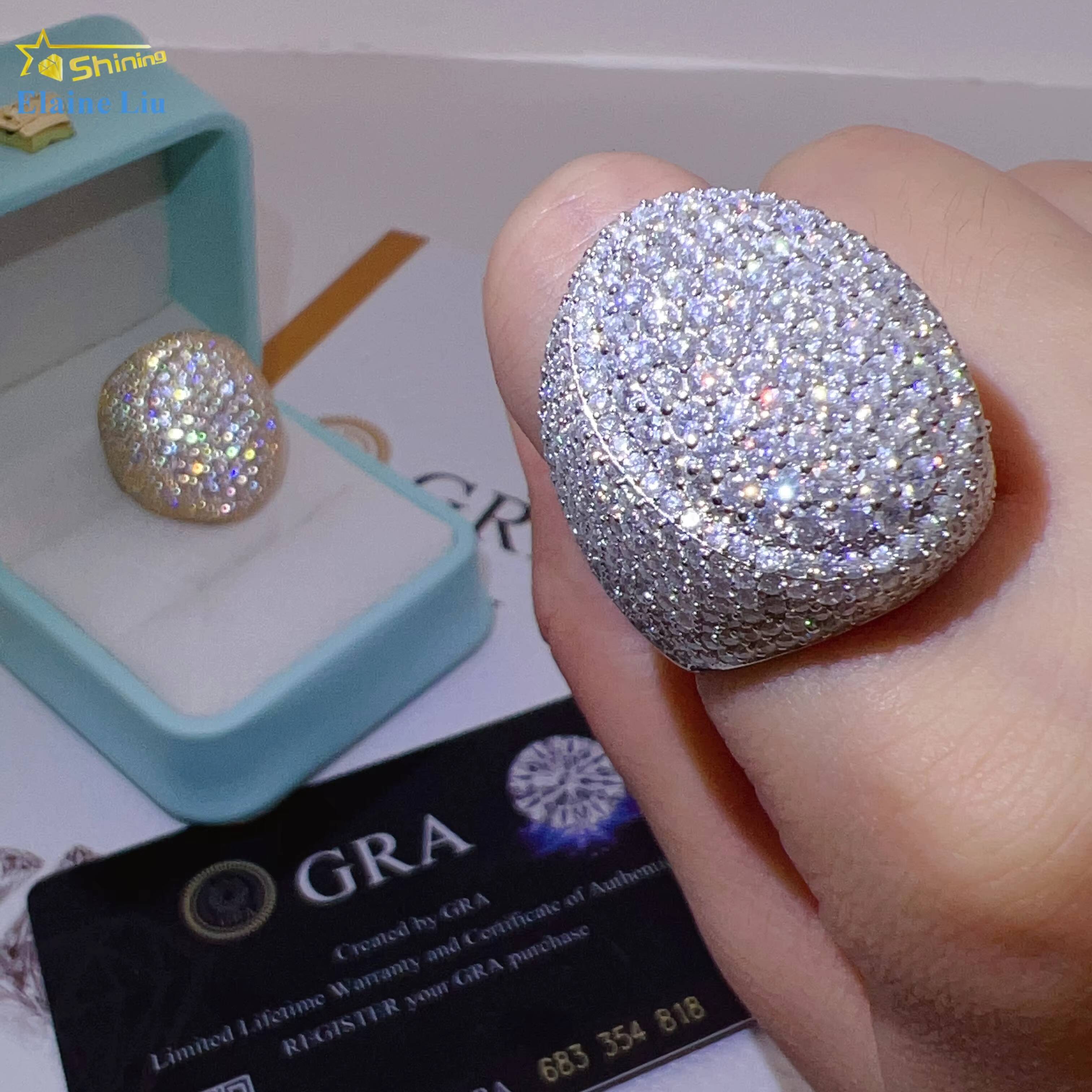 Ready to Ship 925 Sterling Silver Custom Diamond Hip Hop Iced Out VVS Moissanite Mens Ring